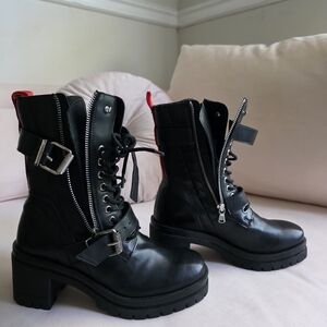 Black Combat  Boots with Red Accents 7.5
